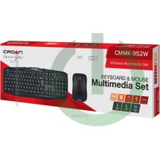 Беспроводной набор CROWN + мышь CMMK-952W,  USB, черный, 126 клавиш, 10 мультимедийных, мышь soft-to