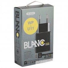 СЗУ 2 USB ток зарядки 2,1А WK Blanc 2U WP-U11 + кабель Micro USB (черное)