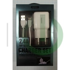 СЗУ 2 USB ток зарядки 2,4А Remax RP-U22 + кабель Micro USB (белое)