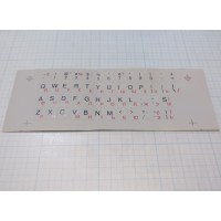 Наклейка на клавиатуру для ноутбука. Русский шрифт-красный английский чёрный на серой подложке.