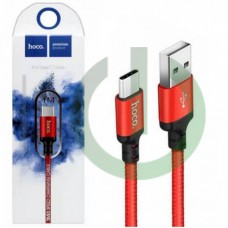 Кабель USB HOCO X14 USB 2.0 - TYPE-C 2.0м 3.0A ткань, красный